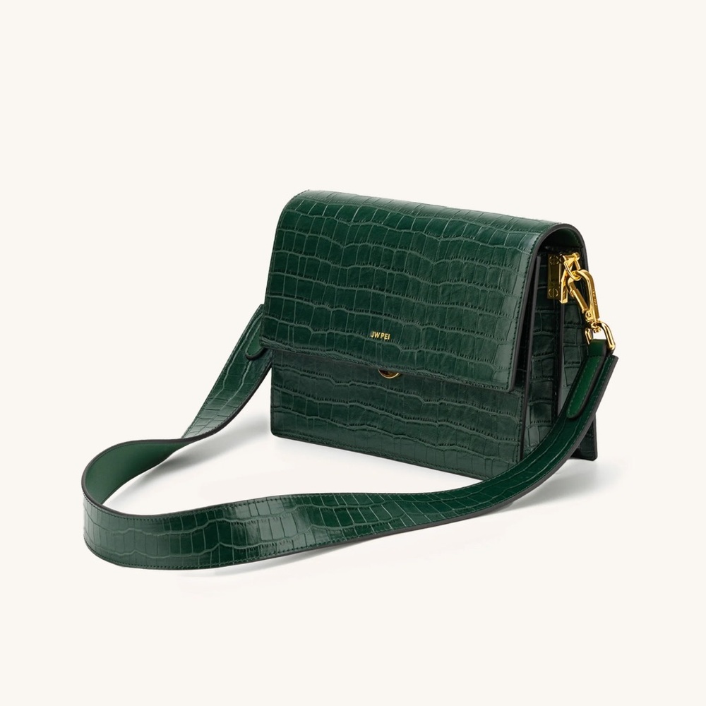 JW PEI Mini Flap Crossbody - Dark Green Croc